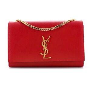 YSL Saint Laurent Red Medium Kate Leather Gold Chain Shoulder Bag